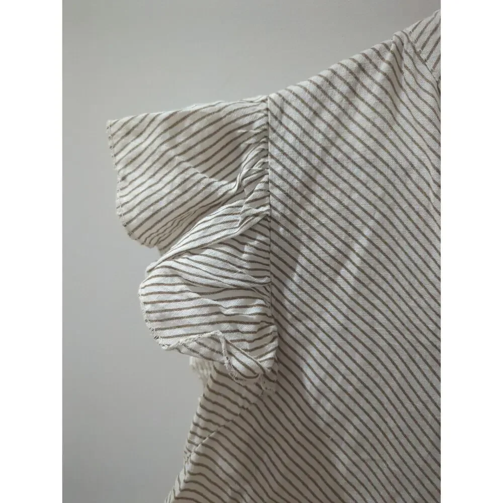 Piazza Del Tempio Striped Ruffle Linen Top - Picture 3 of 4